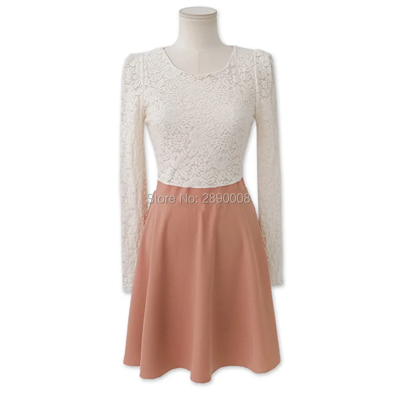 2017 весенние милые Лоскутные женские пикантные кружевное платье с длинными