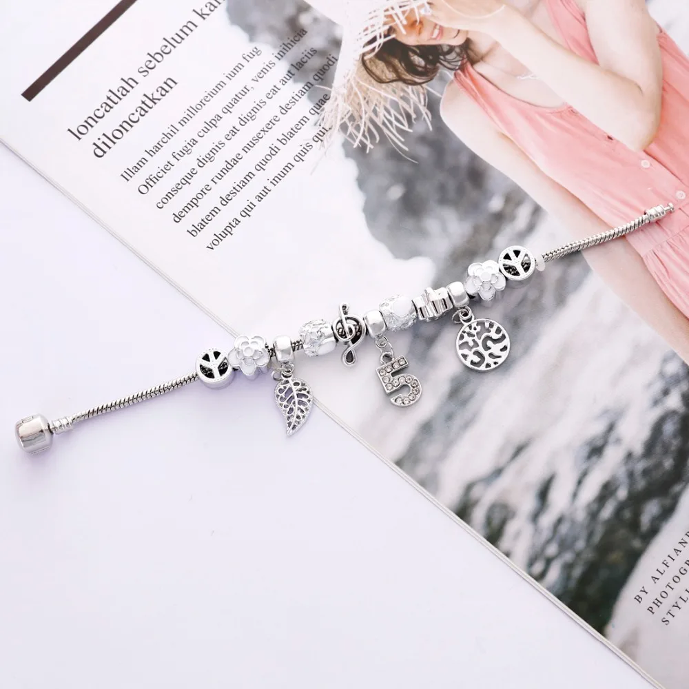 Европейский Винтажный посеребренный Хрустальный очаровательный AliExpress браслет из муранских бусин для женщин, брендовый браслет DIY, ювелирный подарок