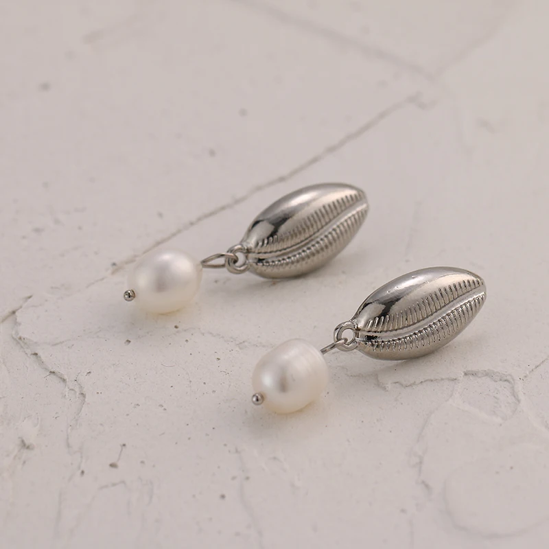 YMYW Fashion Natural Pearls Shell Drop Dangle Trendy Golden Silver Zinc Alloy Metal Earrings boucle d'oreille femme 2019 Bijoux |