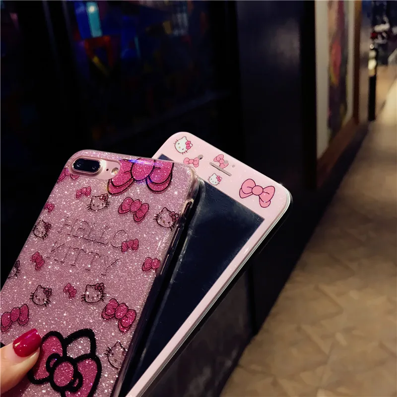 Для iPhone 11 Pro Max 6 7 8 милый мультяшный hello kitty чехол для телефона для iPhone X XS Max XR 360 Защитная жесткая задняя крышка+ KT Flim