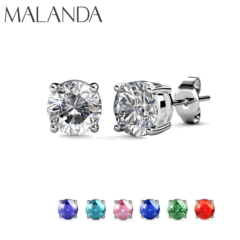 Malanda Small Round Zircon Piercing Earrings For Women Crystal From Swarovski New Fashion Stud Wedding Jewelry Gift | Украшения и