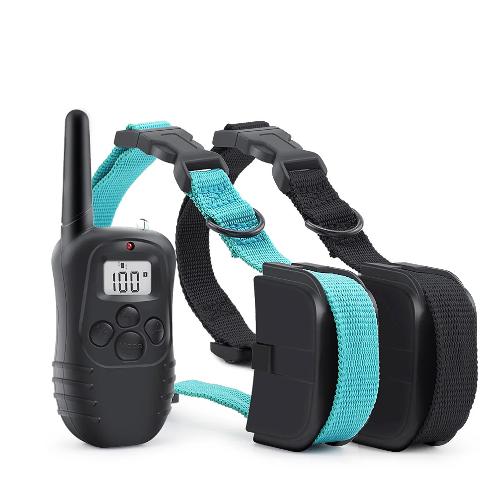 Petrainer PET988D-2 300M lcd 100LV 300 Yard уровень Электрический шок Вибрационный пульт Анти лай ошейник для дрессировки собак - Цвет: Синий