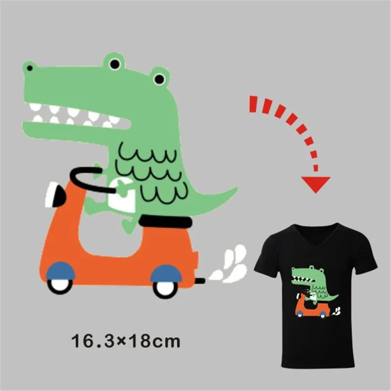 Crocodile with Scooter Sticker for Kid Boy Girl Clothing Heat Transfer Hot Press Pyrography Paper iron On Washable T-shirt Patch | Дом и сад