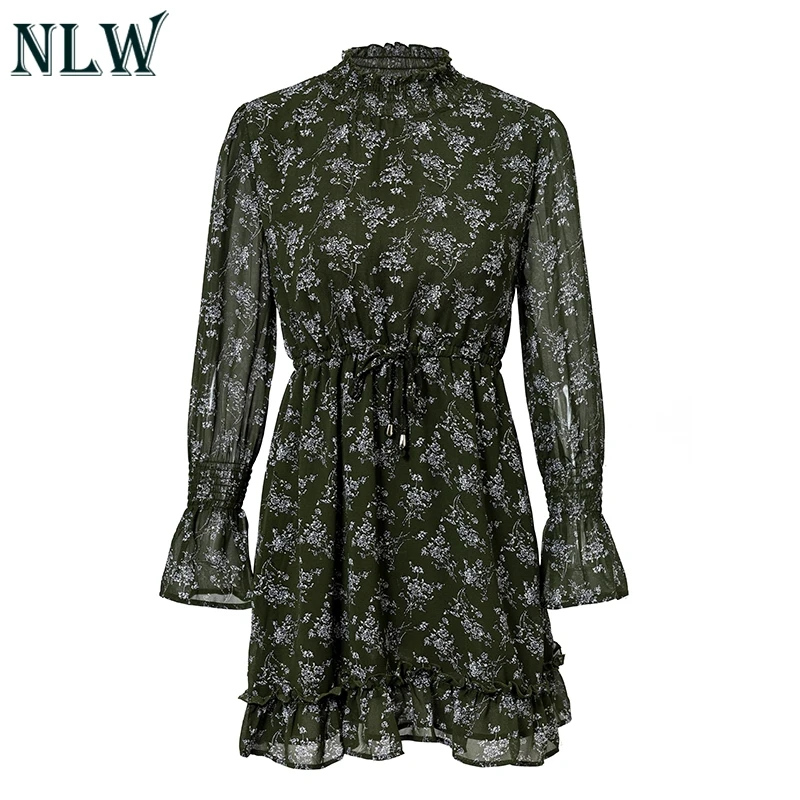 NLW шифоновая зимняя Feminino вечерние платье Для женщин с длинным рукавом высоким