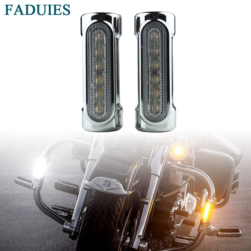 

FADUIES Motorcycle Highway Bar Switchback LED Turn Signal Light White Amber For Motor Touring Models For victory Crash Bars