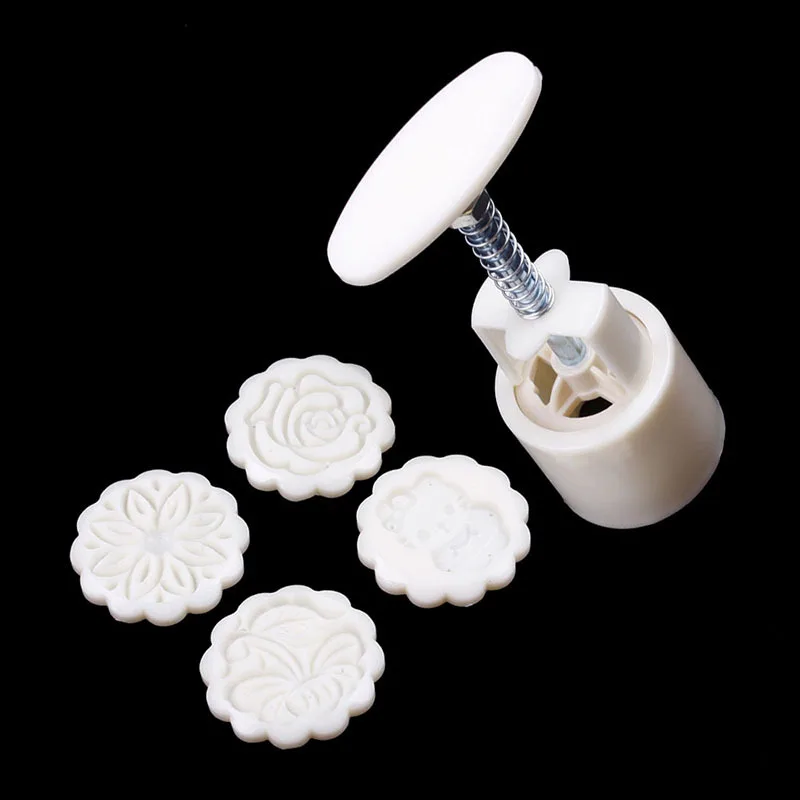 New Moon Cake Mooncake Decoration Mold Mould 100g Flowers Round 4 Stamps DIY Tool|mold resin|mold pillowstool long |