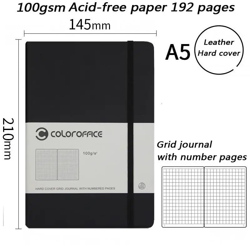 A5 Leather Hardcover Notebook Bandage Grid Bullet Journal Personal Diary Note Pad Notebook for School Custom Logo
