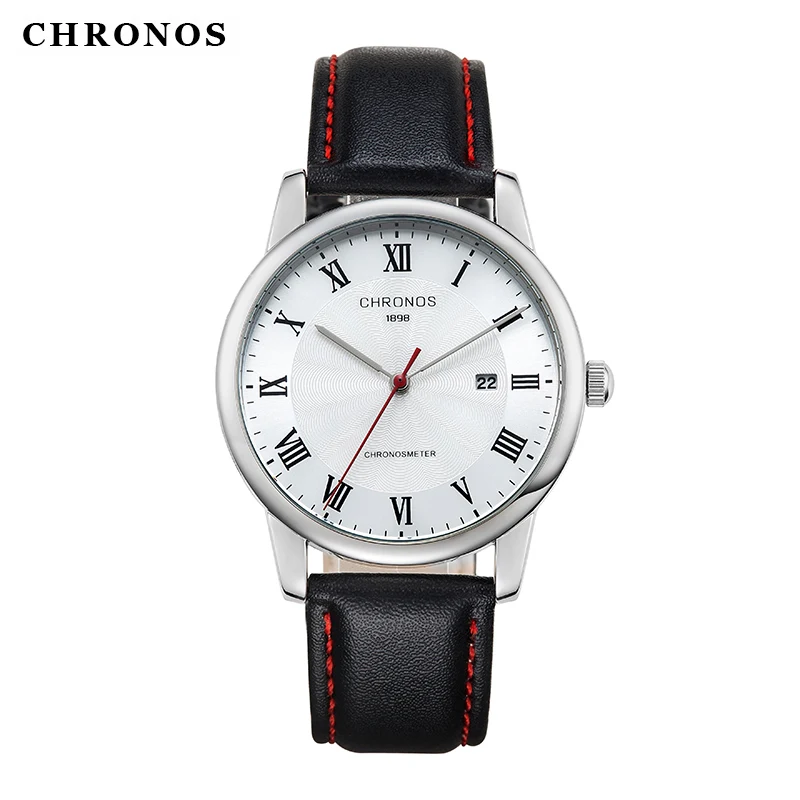 

CHRONOS Men's Fashion Watch Roman Numeral Quartz Male Waterproof Leather Buckle Belt Auto Date Business Wristwatch CH11