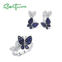 santuzza jewelry set for women genuine 925 sterling silver gorgeous blue butterfly earrings ring set shiny cz fashion jewelry