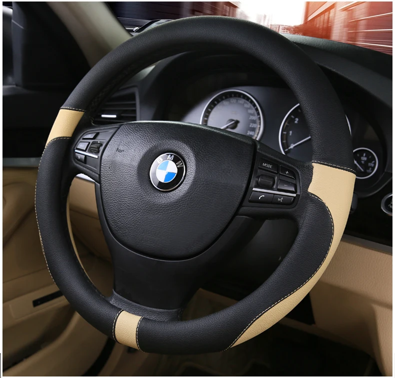 3D брендовый Автомобильный руль 38 см Кожаный сшитый вручную pu кожаный чехол рулевого колеса автомобиля подходит для большинства автомобилей Стайлинг