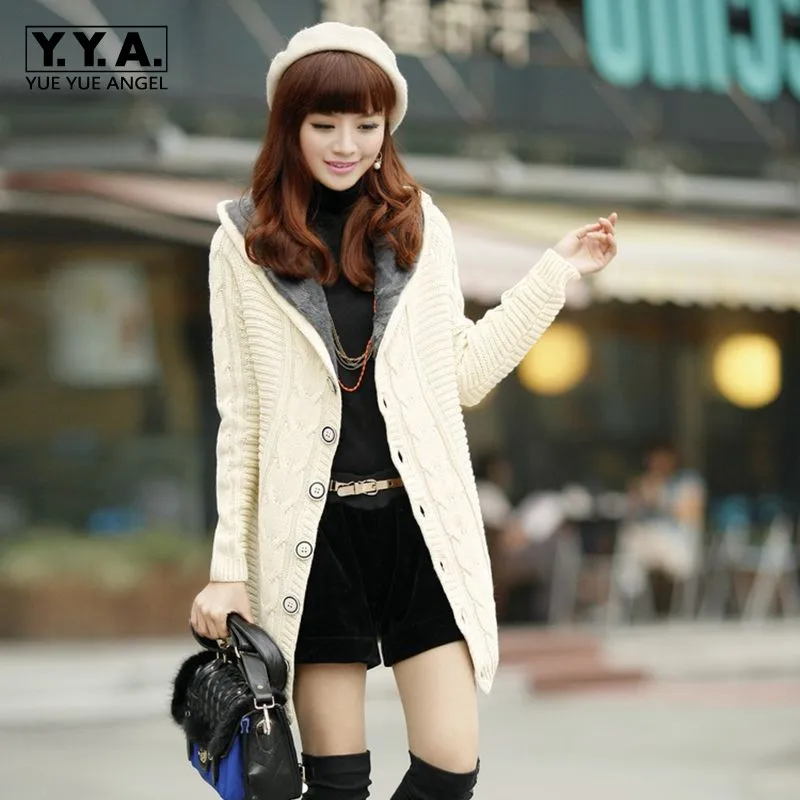 Весенние корейские женские зимние с капюшоном средней длины уплотненный свитер