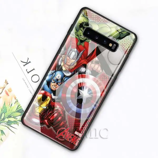 Чехол из закаленного стекла для samsung Galaxy S10e S10 S8 S9 Plus Note 9 10 A50 A70 чехол для телефона Марвел Мстители Железный человек Капитан Америк - Цвет: 001