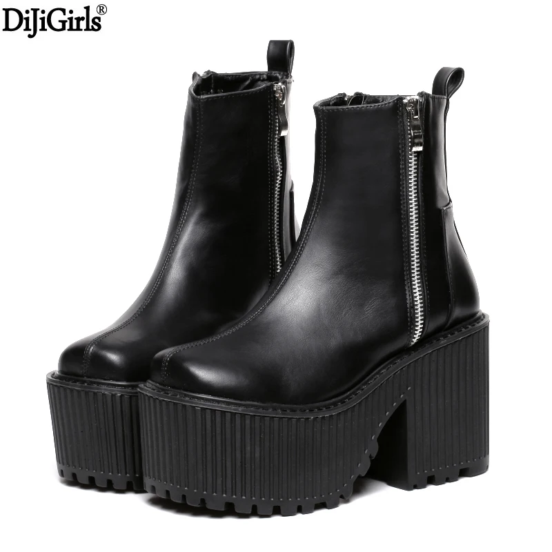 

Botines Tacon Mujer/Ботинки на платформе черный и белый цвет мотоциклетные сапожки в стиле панк-рок ботильоны на молнии и массивном каблуке ботинки ...