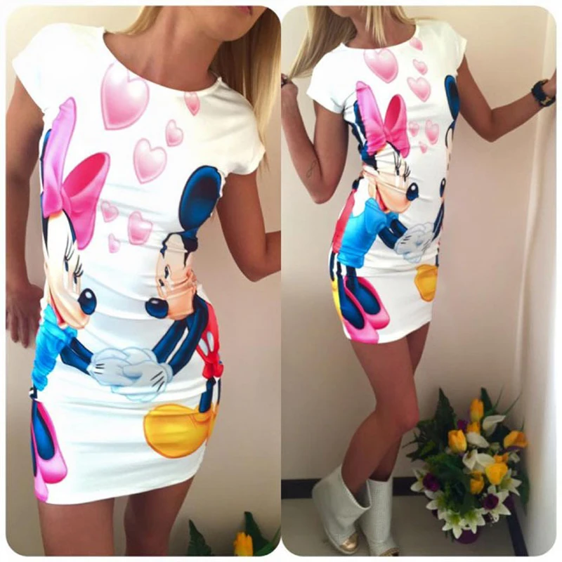 

Fashion Mickey Beach Dress Bodycon Vestidos Minnie Women Summer Dress Sexy Ladies Vintage Party Dresses Clothes 2019