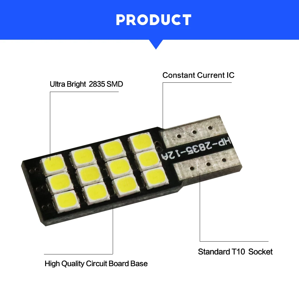 Aeing 1 шт. T10 W5W светодиодный свет лампы автомобиля белого Нет OBC Canbus Error Free 12SMD клиновидные боковые/номерной знак/внутренний и внешний створчатый распашный дверь/лампы для чтения лампа