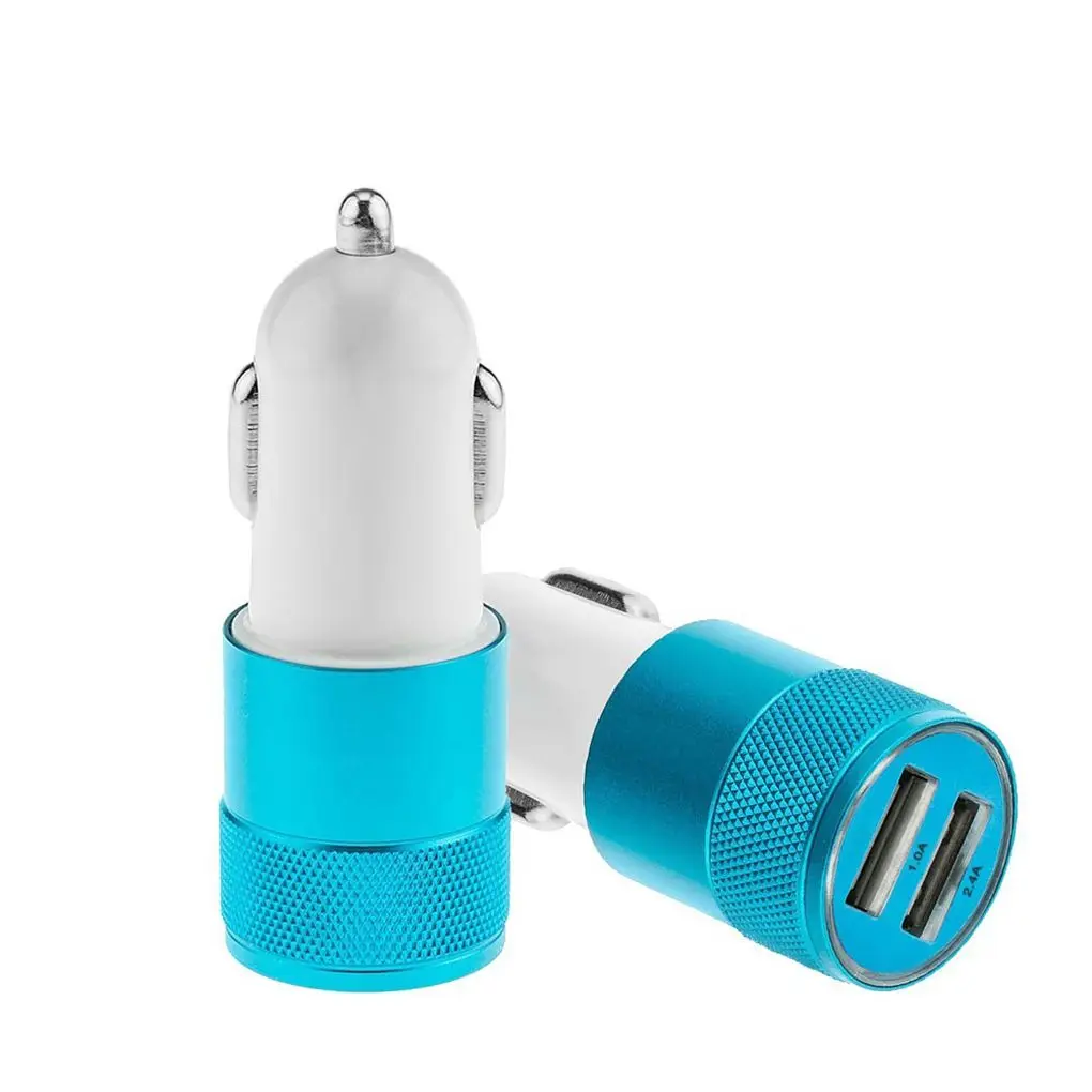 Многоцветное двойное USB 5V 2A автомобильное зарядное устройство для смартфона ПК металлическое портативное автомобильное зарядное устройство для прикуривателя