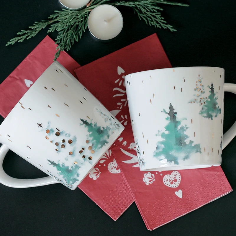 Рождественский подарок керамические кружки Золотая елка большой объем завтрак