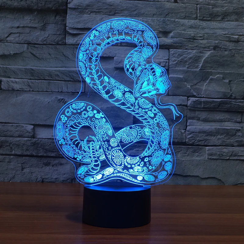 Креативная 3D лампа Boa constrictors LED USB Snake ночные светильники 7 видов цветов