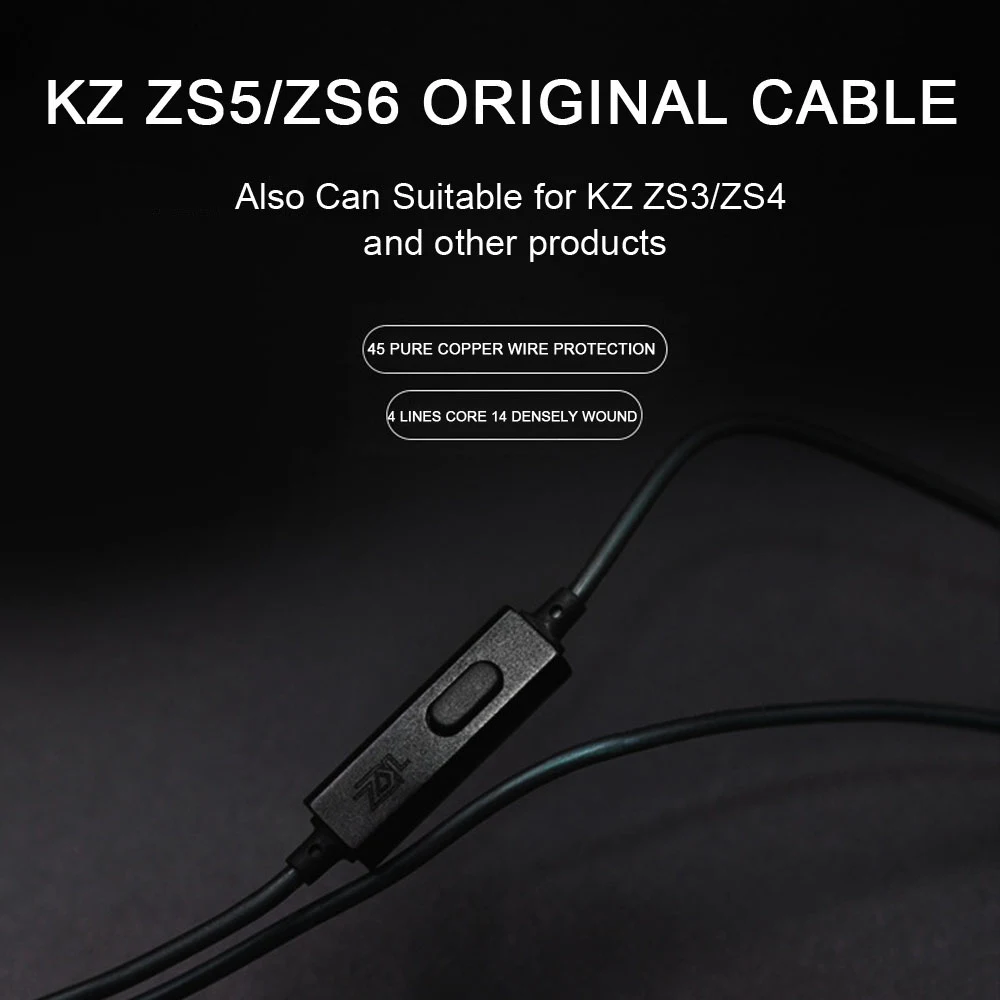 KZ ZS6 Сменные наушники кабель 0,75 мм 2-контактный Модернизированный кабель с микрофоном Применение для плотным верхним ворсом KZ ZS5/ZS3/ZS4