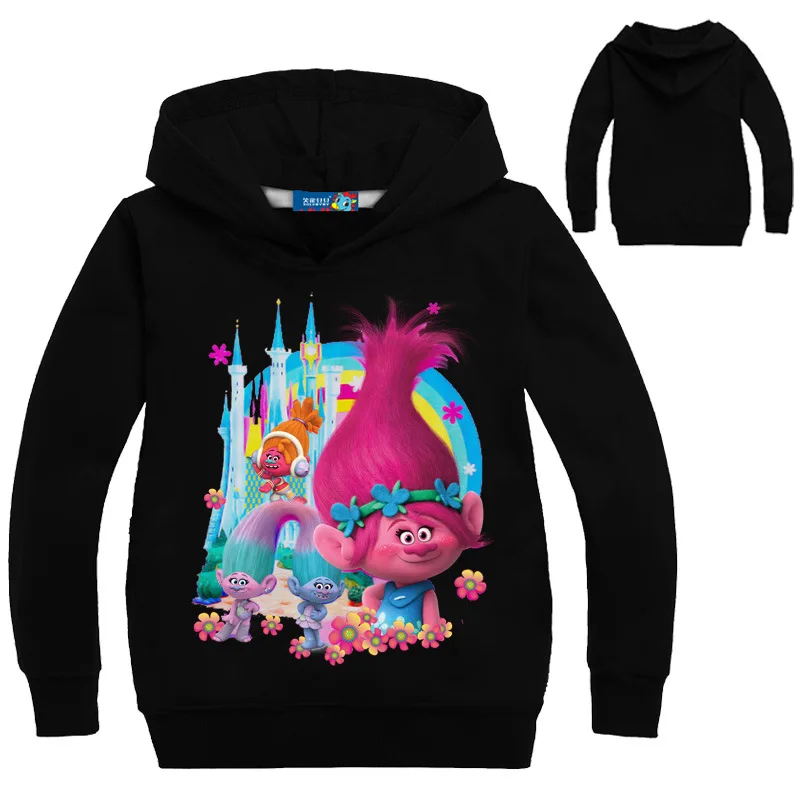 С героями мультфильма тролли с принтом Толстовки капюшоном для девочек футболка