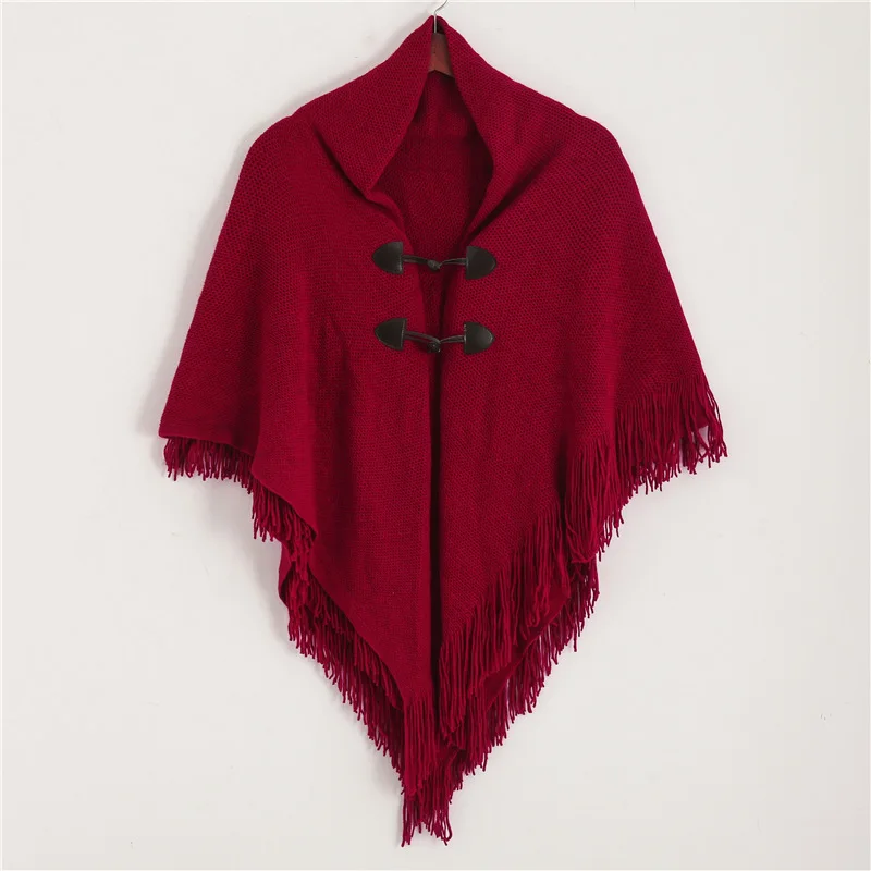 design women scarf fashion knitted cashmere winter poncho and caps lady warm coat stoles - Color: P07-red