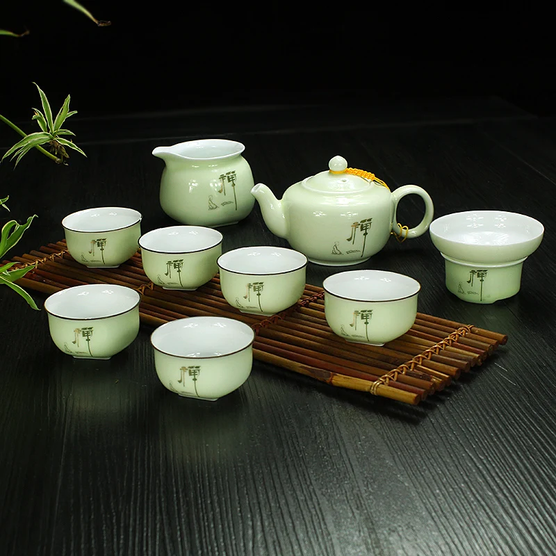 G Цзиндэчжэнь, Китай, Celadon, чайный сервиз, керамический фарфор, керамика, голубой и белый чай, чашка, чайный горшок, чайный набор кунг-фу - Цвет: G