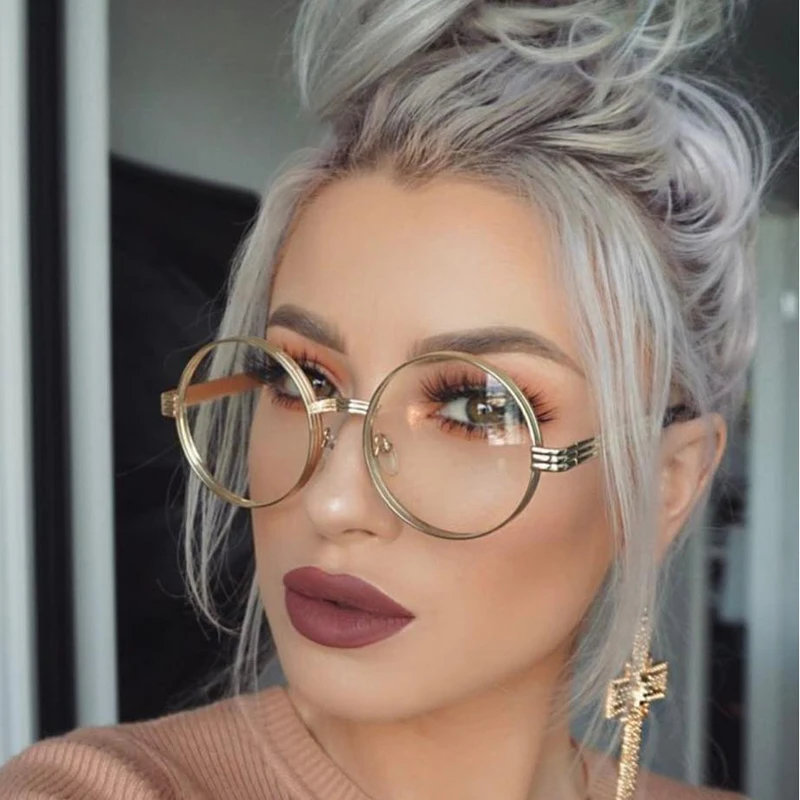 Круглый стимпанк прозрачные линзы Защита от солнца Очки для Для женщин сплав