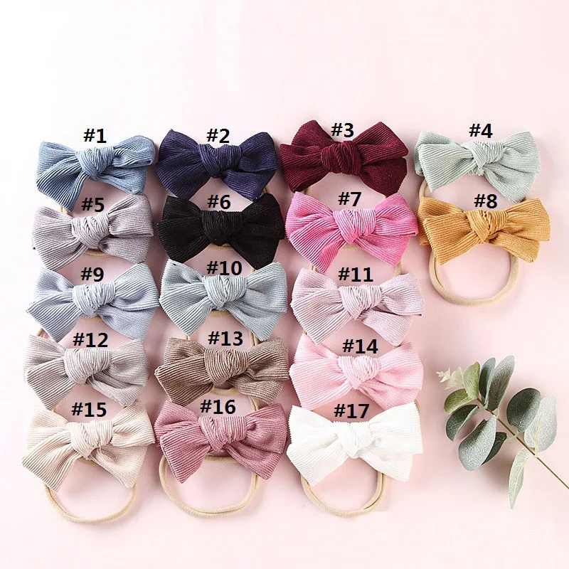 with headband 17 шт./лот, Handtied вельветовый бант из нейлона повязки на голову или заколки для волос, Детские девушки, принадлежности для волос - Цвет: with headband