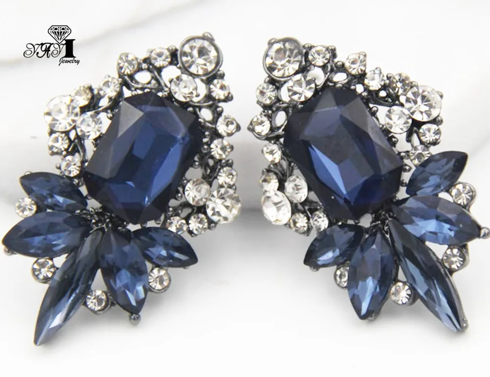 YaYi Jewelry Blue Glass Rhinestone Dangle Crystal Earring Women's Fashion Ancient Silver Color Gem Long Earrings Gift 1259 | Украшения