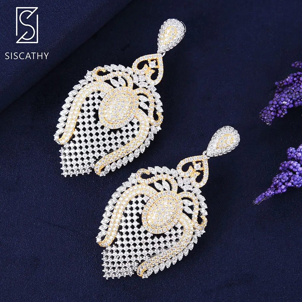 SISCATHY Роскошные полые серьги в виде капли воды крупные с кубическим цирконием ААА