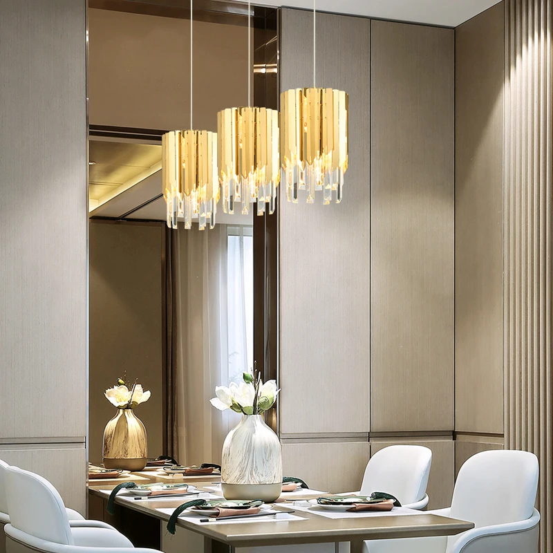 

Modern Crystal Chandelier Light For Polished Single Dining Room LED Crystal Fixtures Chandelier Lighting Suspension Steel