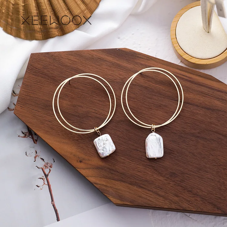 Natural Baroque White Pearls Big Circle Vintage Cute Boho Bohemia Romantic Statement Drop Earring For Woman Girl Gift XEEWOOX | Украшения и