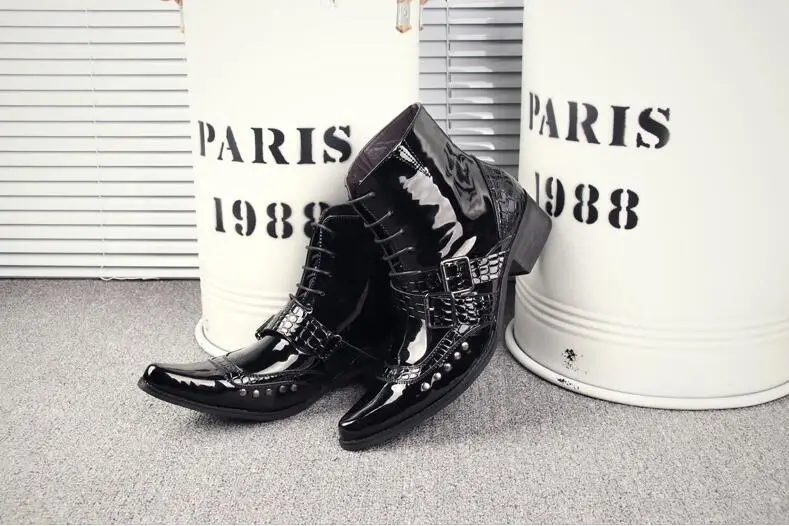 Ботинки мартинсы мужские повседневная обувь на среднем каблуке с ремешком