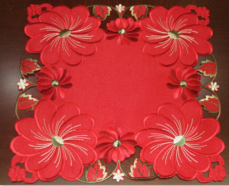 Брендовая Рождественская пластиковая сатиновая красная скатерть с вышивкой