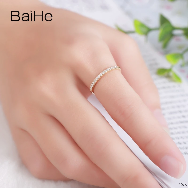 

BAIHE Solid 14K Yellow Gold Engagement Wedding Ring Round Cut Diamond Eternity Anniversary Band
