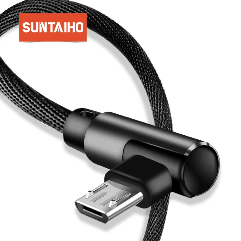 Suntaiho Micro USB кабель 90 градусов USB кабель 1 м 2 м 3 м для samsung S7 S6 2.4A Быстрая зарядка для huawei для Xiaomi Tablet кабели