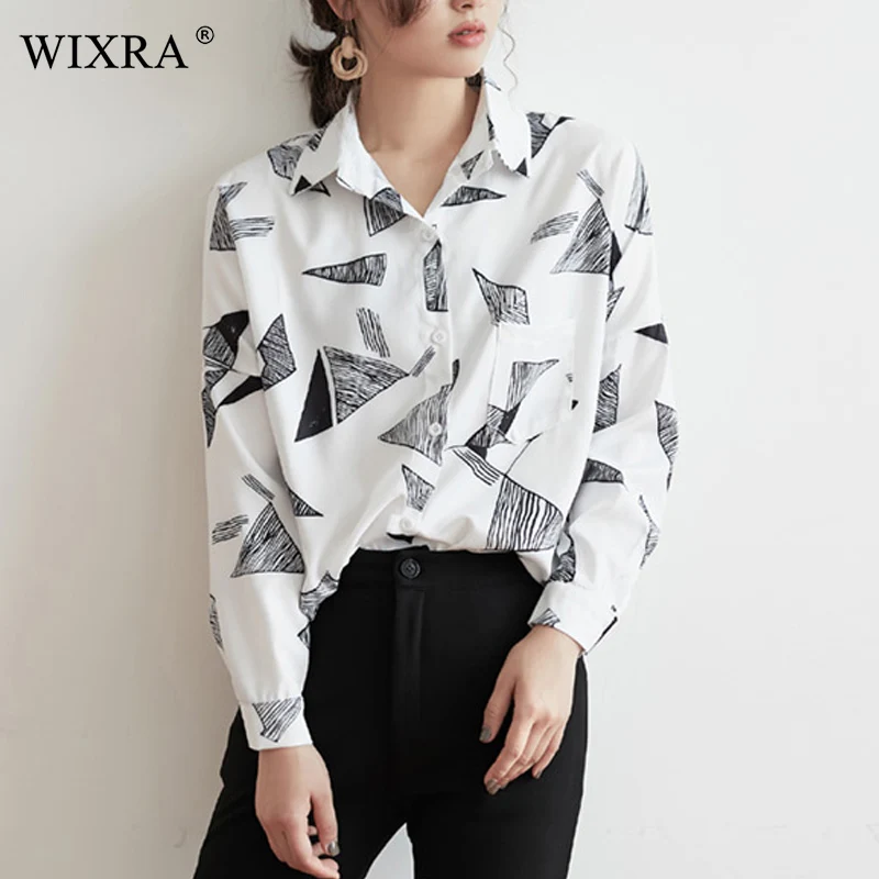 Весенняя Свободная рубашка Wixra с геометрическим рисунком модные рубашки