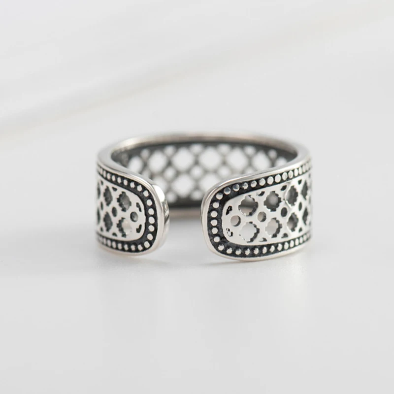 Geometric Personality Hollow Adjustable Thai Silver Ring For Women 925 Sterling Vintage Punk Jewelry | Украшения и аксессуары