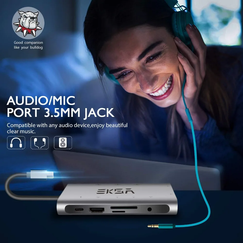 EKSA Многофункциональный usb-хаб 10 в 1 type C концентратор 3,0 с адаптером питания HDMI RJ45 VGA Thunderbolt 3 для Macbook Pro samsung Galaxy