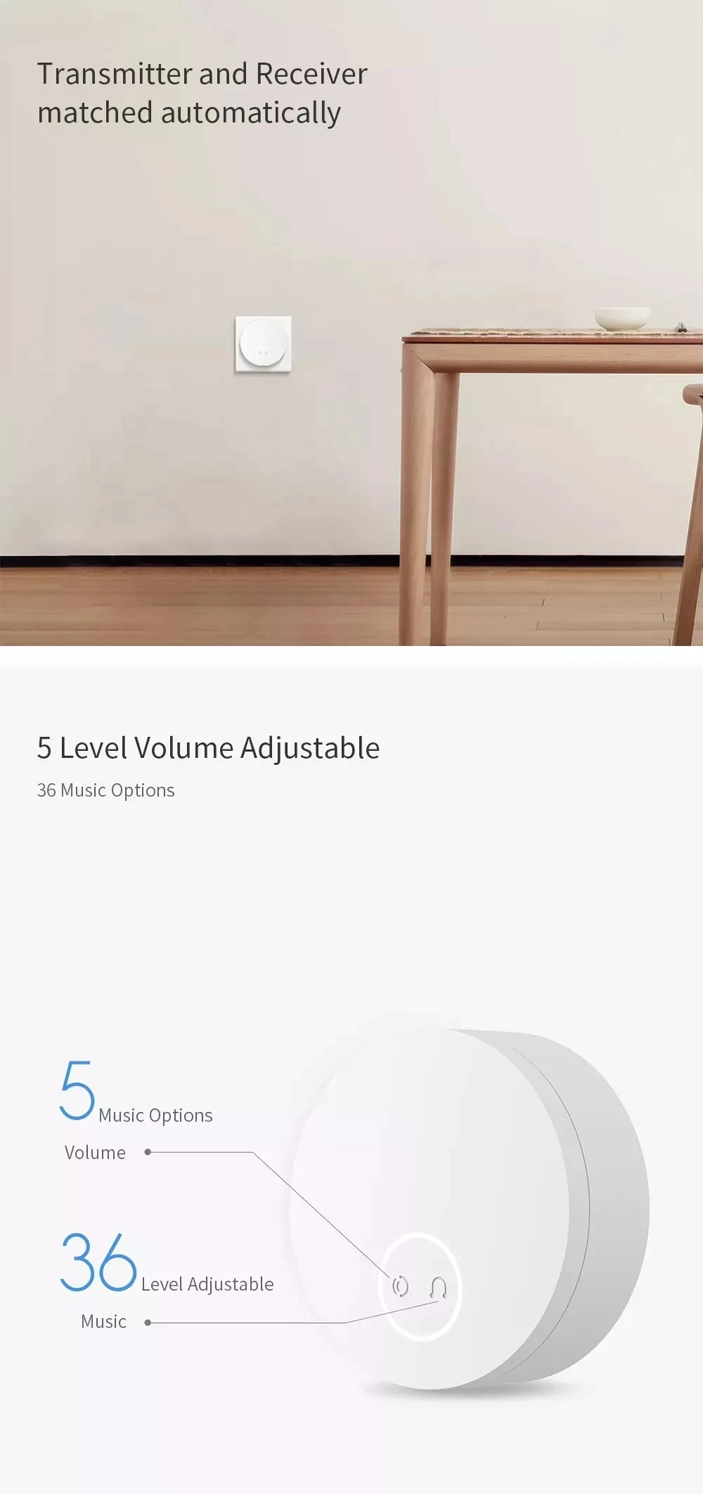Беспроводной дверной звонок Xiaomi без аккумулятора без проводки Linptech самогенерирующаяся память отключения питания Регулируемая громкость работа с приложением Mihome