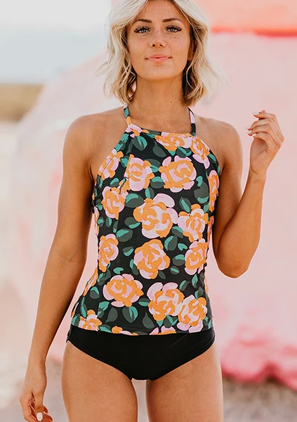 2 шт. купальник с высокой талией женский винтажный укороченный топ танкини размера плюс одежда для плавания купальный костюм для женщин купальный костюм - Цвет: black bottom