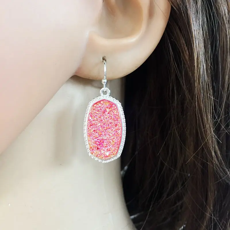 Модные геометрические овальные серьги с подвеской Druzy для женщин богемные золотые друзовидный Камень Висячие серьги ювелирные изделия