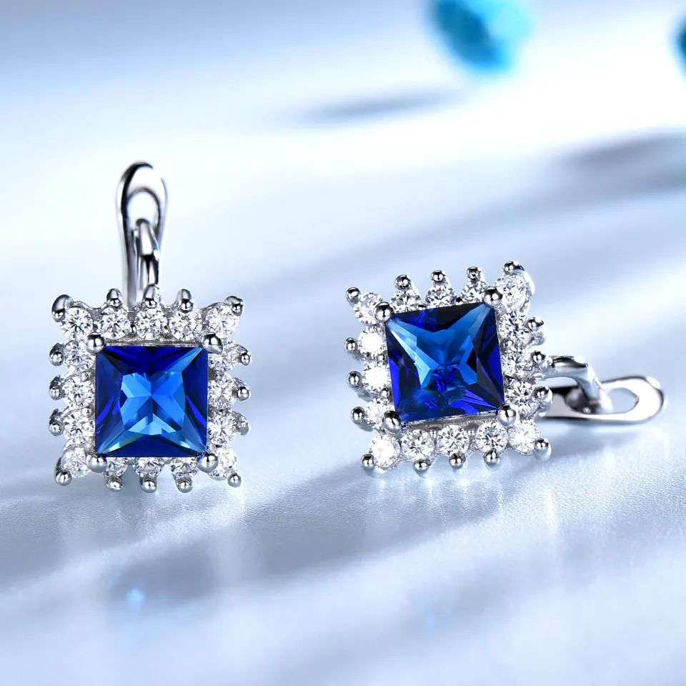 UMCHO Real 925 Sterling Silver Jewelry Square Rich Color Nano Sapphire Clip Earrings For Women Gemstone Luxury Bride Gifts New | Украшения