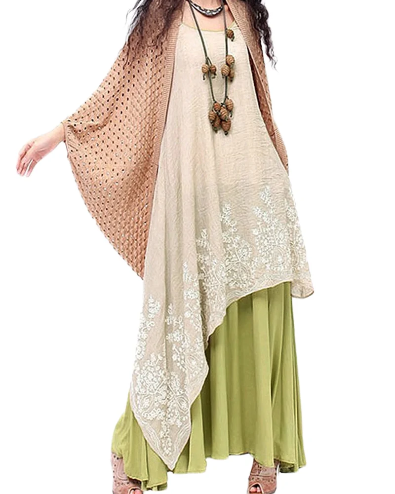 Женское винтажное платье макси Anself Boho повседневное длинное двухслойное с