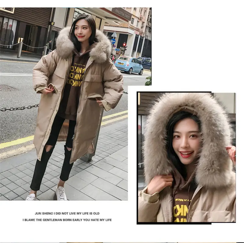 Manteau femme, Женское пальто с меховым капюшоном,, осенне-зимние пальто и куртки, женская теплая длинная куртка, парка с хлопковой подкладкой, Mujer A967