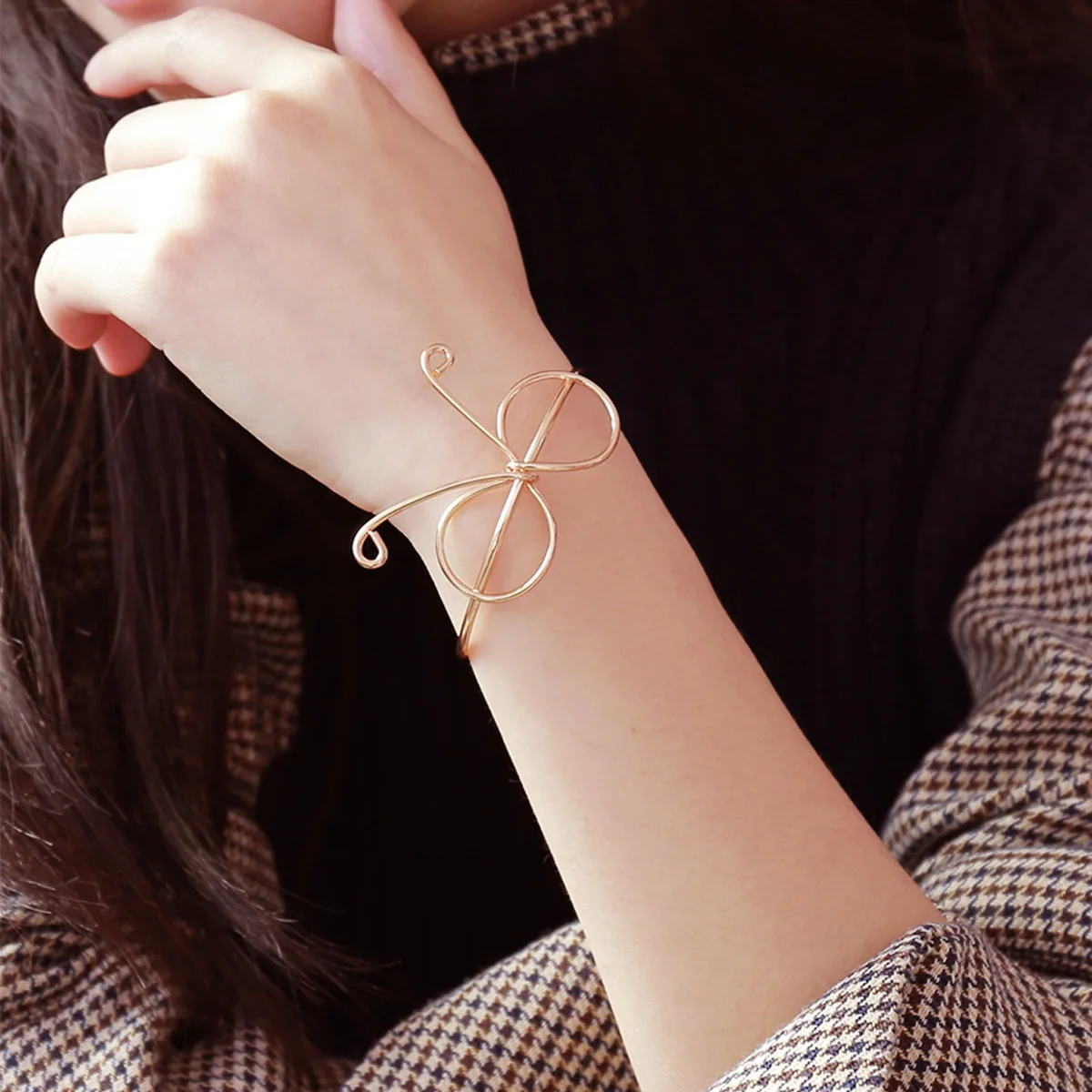 KITEAL Hot Gift Creativity Simple Wild Korean Metal Handmade Heart Bow-Knot Opening Bracelet Maiden Summer Jewelry | Украшения и