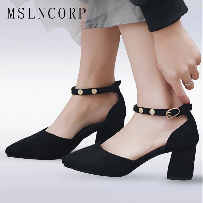 

plus size 34-48 Fashion Summer Shoes Ankle Rivets Buckle Pumps Shoes Women Casual office ladies Pointed Toe Sandals party Pumps