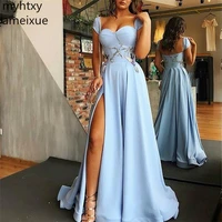 elegant sexy evening dresses 2021 sweetheart long sleeves blue prom dress long side slit evening gowns custom made plus size
