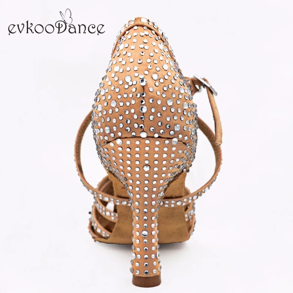 Khaki Color With Rhinostone Size US 4-12 Zapatos De Baile 8.3cm Heel Professional Satin Salsa Dance Shoes For Women NL231 | Спорт и