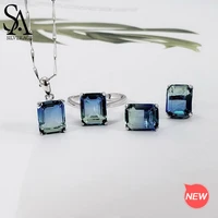 sa silverage 925 sterling silver rectangle gradient stud earrings necklaces rings jewelry for woman colorful silver jewelry sets